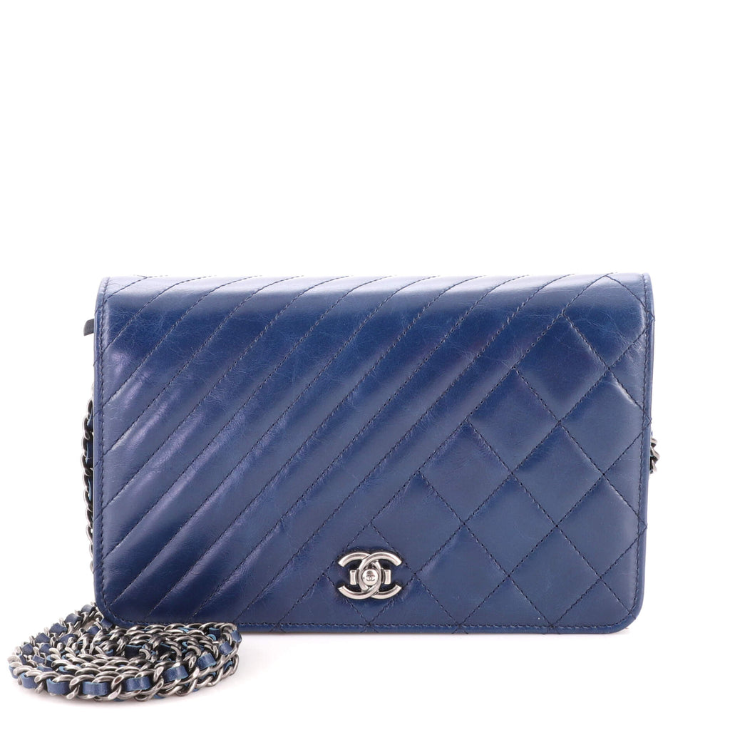 Chanel Coco Boy Wallet on Chain Quilted Aged Calfskin Blue 1957681