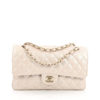 Chanel Classic Double Flap Bag Quilted Caviar Medium Pink