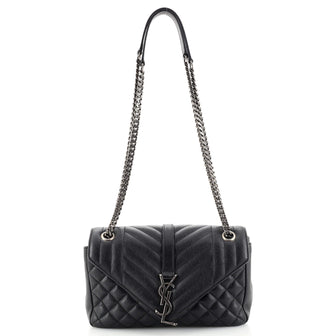 Saint Laurent Classic Monogram Slouchy Envelope Satchel Mixed Matelasse Leather Medium