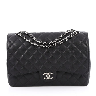 Chanel Classic Double Flap Bag Quilted Caviar Maxi Black