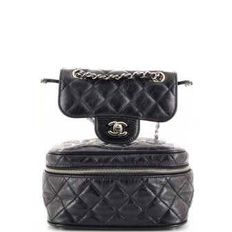 Chanel Zip Around Flap Backpack Quilted Crumpled Calfskin and PVC Small