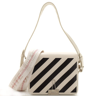 Off White Binder Clip Flap Bag Striped Leather Small