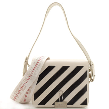 Off White Binder Clip Flap Bag Striped Leather Small