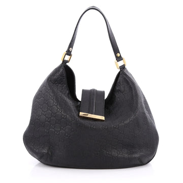 Gucci New Ladies Web Hobo Guccissima Leather Medium Black 1958802