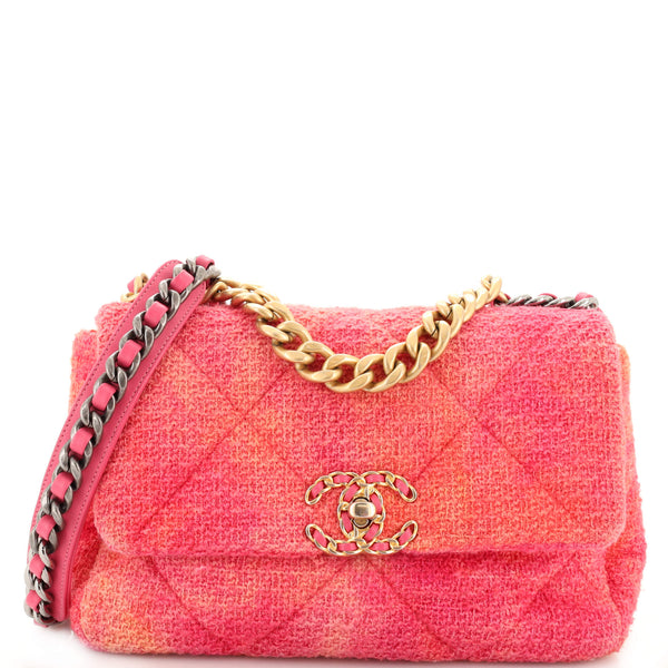 Chanel 19 Flap Bag Quilted Tweed Medium Pink 1959015