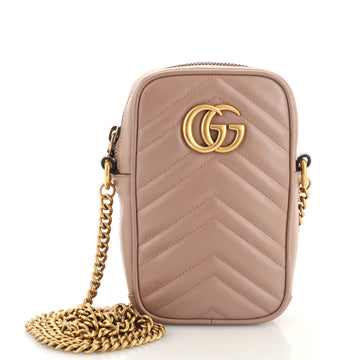 Gucci GG Marmont Vertical Phone Crossbody Bag Matelasse Leather Mini