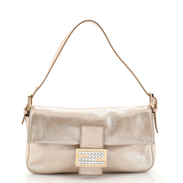 Fendi Baguette Bag Metallic Leather with Crystal Detail
