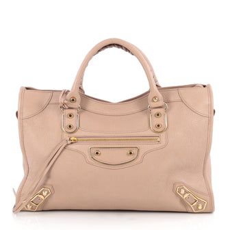 Balenciaga City Classic Metallic Edge Handbag Leather Medium Pink
