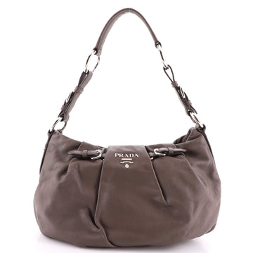 Prada Buckle Pleated Shoulder Bag Soft Calf Medium