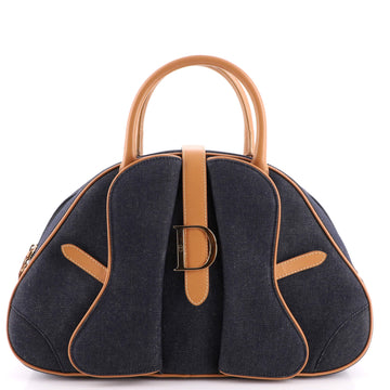 Christian Dior Vintage Saddle Bowler Bag Denim Medium