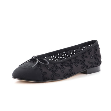 Chanel Women's CC Cap Toe Bow Ballerina Flats Perforated Mesh with Grosgrain