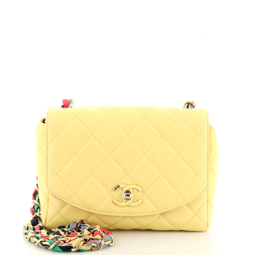 Chanel RIbbon Chain Flap Bag Quilted Lambskin Mini Yellow 16646313