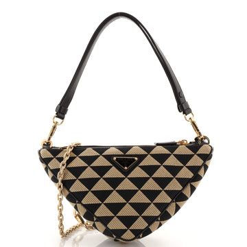 Prada Double Symbole Triangle Bag Leather and Jacquard Mini