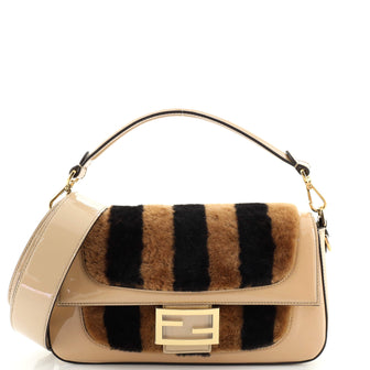 Fendi Be Baguette Bag Pequin Shearling with Patent