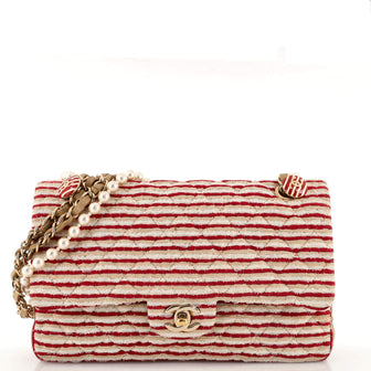 CHANEL Jersey Quilted Medium Coco Sailor Flap Red White 617556