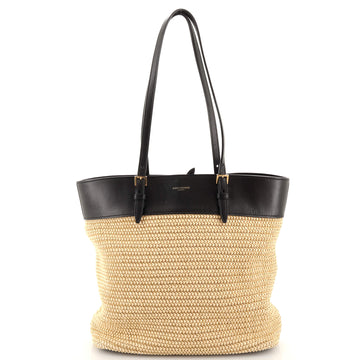 Saint Laurent Boucle E/W Shopping Tote Raffia with Leather Mini