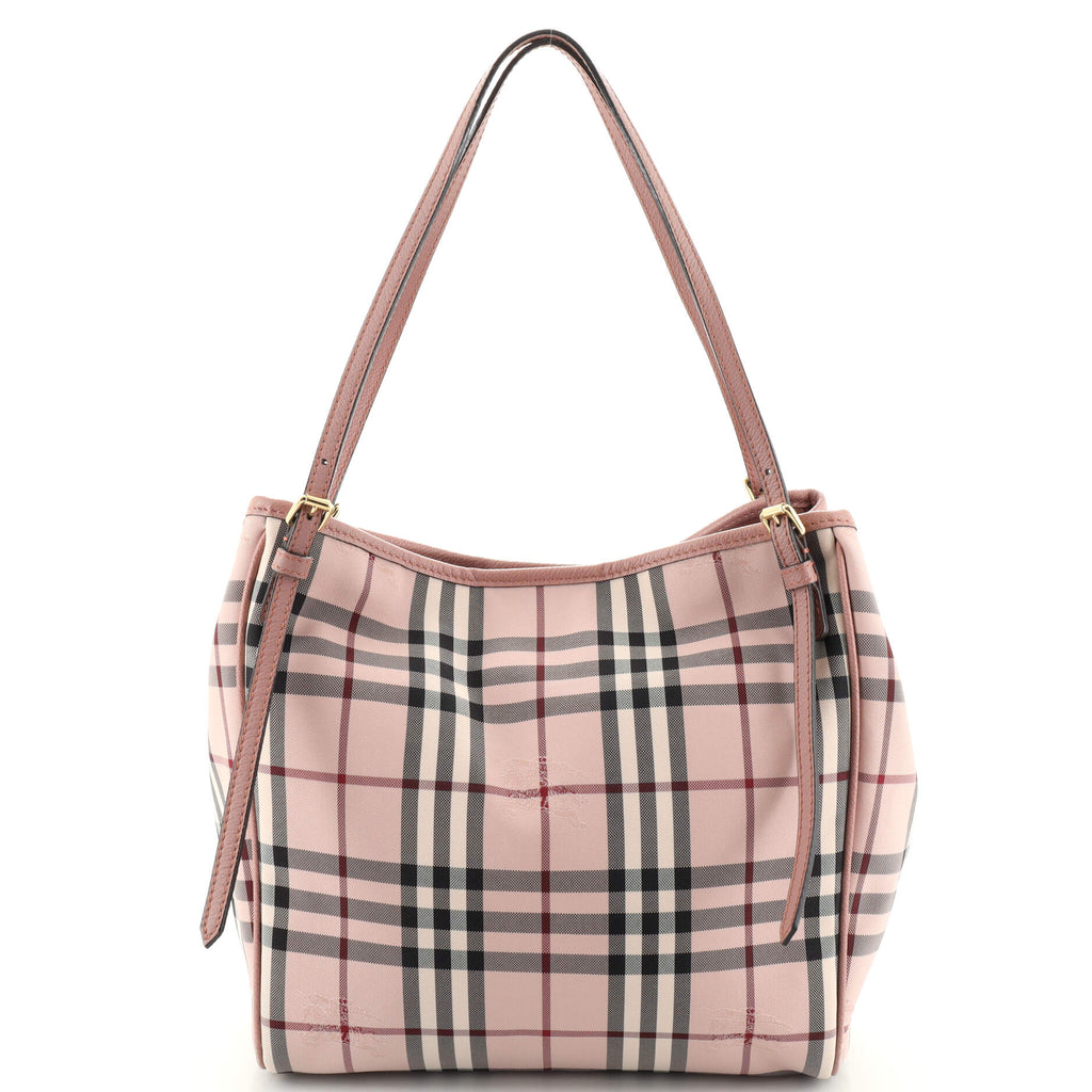 6661-9 Pink Leather Horseferry Check Canvas Small Canterbury Tote