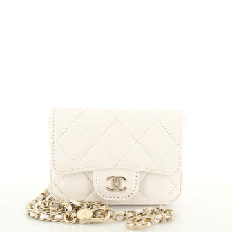 Chanel Cc Logo Quilted Caviar White Two Way Belt Belt Bag Small