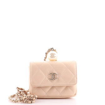 Chanel CC Pearl Coin Purse with Chain Quilted Iridescent Caviar