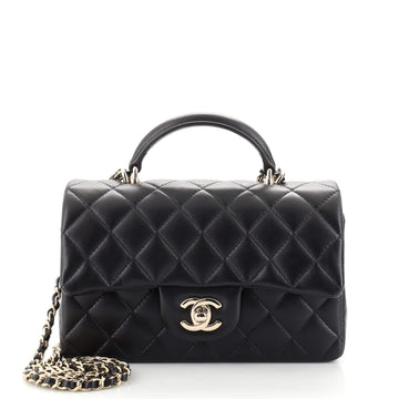 Chanel Classic Single Flap Top Handle Bag Quilted Lambskin Mini