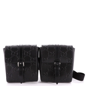 Gucci Double Belt Bag GG Embossed Perforated Leather
