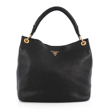 Prada Rolled Hobo Vitello Daino Large Black