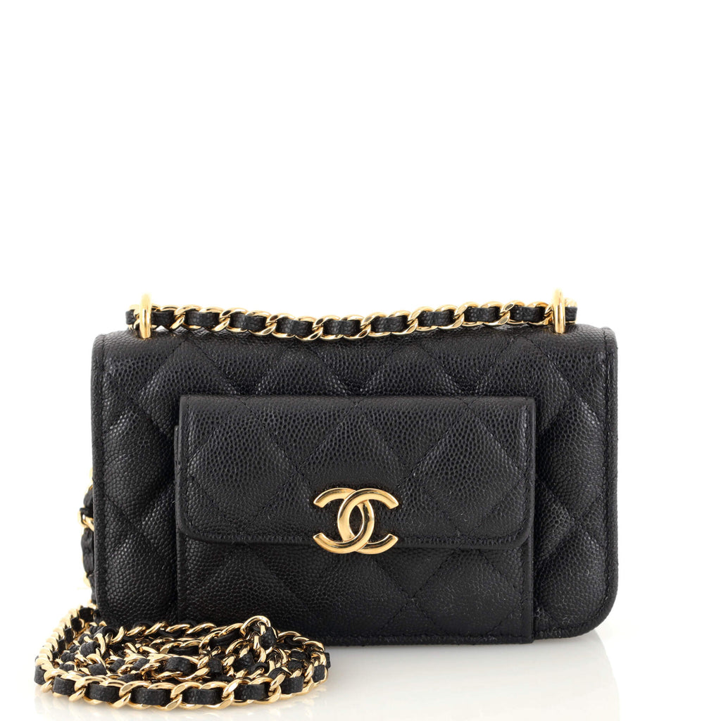 Chanel Pocket Twins Clutch with Chain Quilted Caviar Black 1691231