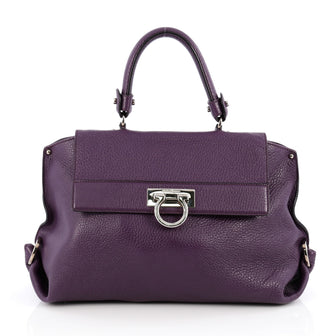 Salvatore Ferragamo Sofia Satchel Pebbled Leather Medium Purple 1960801