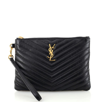 Saint Laurent Classic Monogram Wristlet Pouch Matelasse Chevron Leather Small
