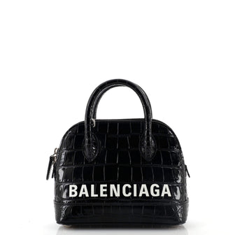 Balenciaga Logo Ville Bag Crocodile Embossed Leather XXS