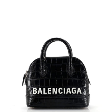 Balenciaga Logo Ville Bag Crocodile Embossed Leather XXS