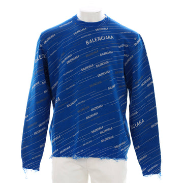 Balenciaga Men’s Allover Logo Distressed Crewneck Sweater Wool