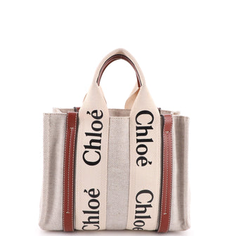Chloe Woody Tote Canvas with Leather Small