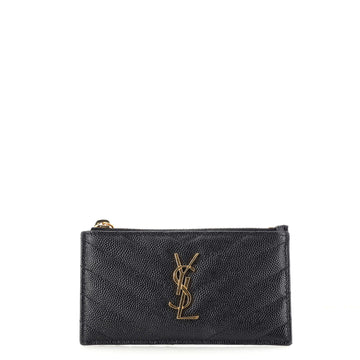 Saint Laurent Classic Monogram Zipped Card Case Matelasse Chevron Leather