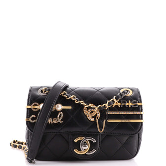 Chanel Hairpin Charms Two-Tone CC Flap Bag Embellished Quilted Lambskin Mini