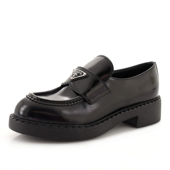 Prada Women's Triangle Logo Loafers Spazzolato Leather