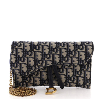 Christian Dior Saddle Chain Wallet Oblique Canvas