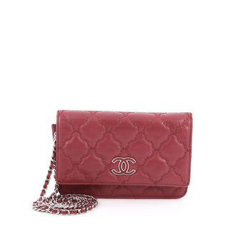 Chanel Double Stitch Hampton Wallet On Chain Quilted Red 1962802