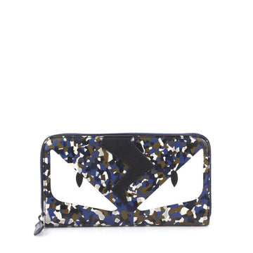 Fendi Monster Zip Around Wallet Printed Leather Long Blue
