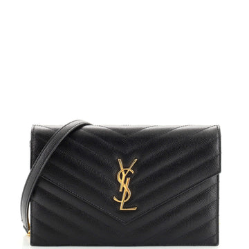 Saint Laurent Classic Monogram Wallet on Chain Matelasse Chevron Leather Small