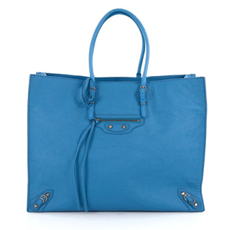 Balenciaga Papier A4 Classic Studs Handbag Leather Medium Blue 1963101