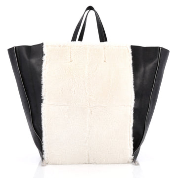Celine Vertical Gusset Cabas Tote Shearling and Leather Large Black 1963104