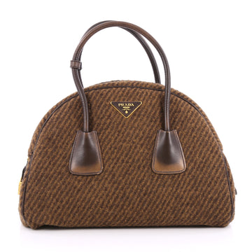 Prada Vichy Vintage Bowler Bag Tweed Large Brown 1963113