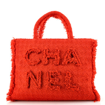 Chanel Giant Logo Shopping Bag Quilted Tweed Large