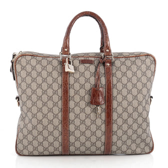 Gucci Convertible Briefcase GG Coated Canvas with Crocodile Large Brown 1963801