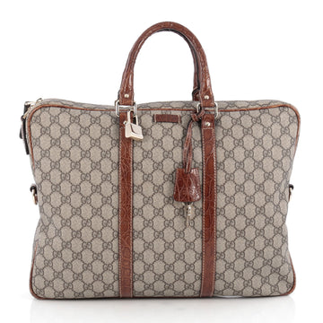 Gucci Convertible Briefcase GG Coated Canvas with Crocodile Large Brown 1963801
