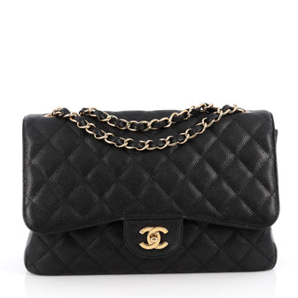 Chanel Vintage Classic Single Flap Bag Quilted Caviar Black