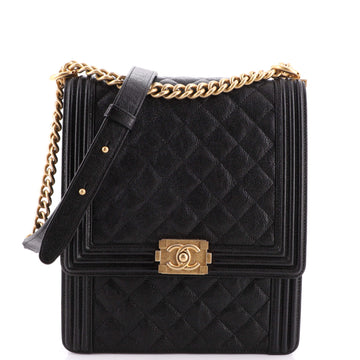 Chanel North South Boy Flap Bag Quilted Caviar Large