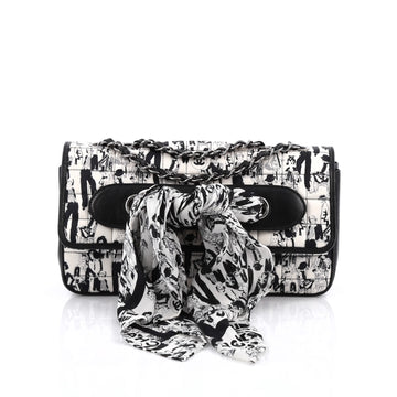 Chanel Limited Edition Scarf Flap Bag Printed Silk and Leather Medium Black 1964103