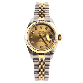 Rolex Oyster Perpetual Datejust Automatic Watch Stainless Steel and Yellow Gold with Diamond Markers 26